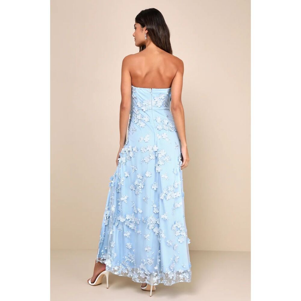 Lulus Rare Presence Powder Blue 3D Floral Embroidered Maxi Dress Size XXS NWT - Picture 3 of 11
